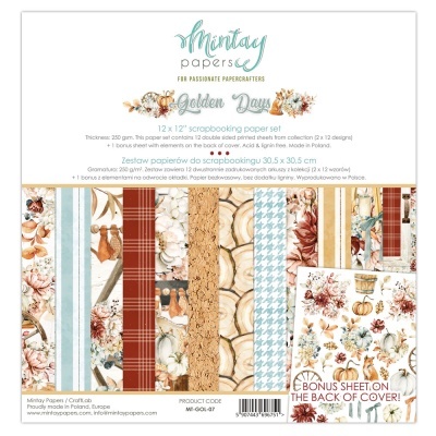 Conjunto de papel de scrapbooking Mintay Papers Golden Days com diversos padrões em tons outonais