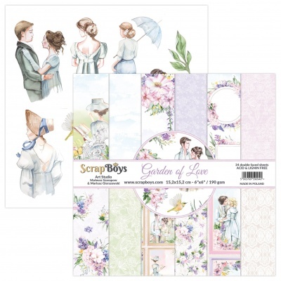 Papel decorativo Scrap Boys Garden of Love com estampas florais e figuras de época