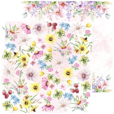 Papel decorativo com padrão floral multicolorido em fundo branco