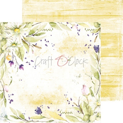 Papel decorativo floral com padrão de madeira amarela no verso