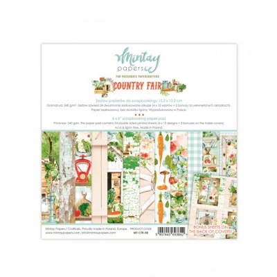 Pacote de papéis para scrapbooking 'Country Fair' da Mintay Papers com desenhos de flores e ferramentas de jardim