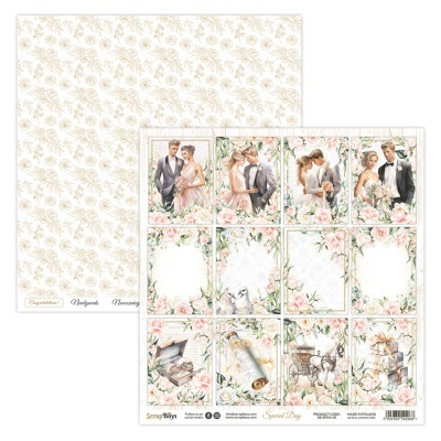 Folha dupla-face decorativa para scrapbooking com tema de casamento e flores em tons suaves