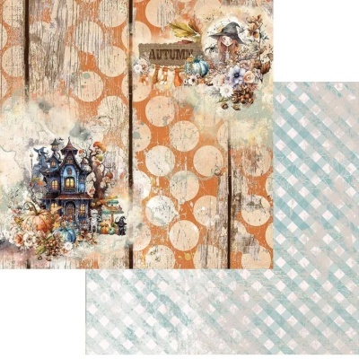 Papel decorativo para scrapbook com tema outonal e padrões diversos