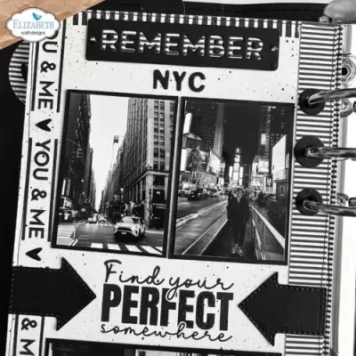 Página decorativa com fotos e textos em preto e branco de Nova Iorque.