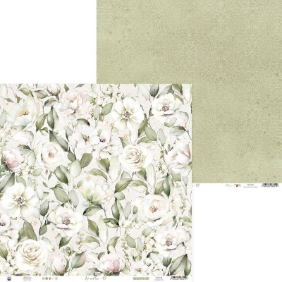 Papel de parede ou tecido floral branco com verso verde
