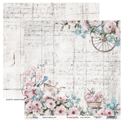 Papel decorativo com flores, pássaro e elementos vintage em fundo branco com textura de madeira