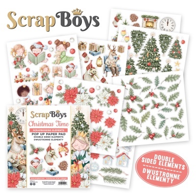 Papéis de scrapbooking ScrapBoys Christmas Time com elementos festivos de Natal