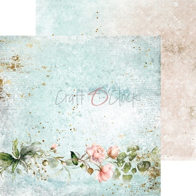 Papel decorativo azul com flores e verso bege texturizado