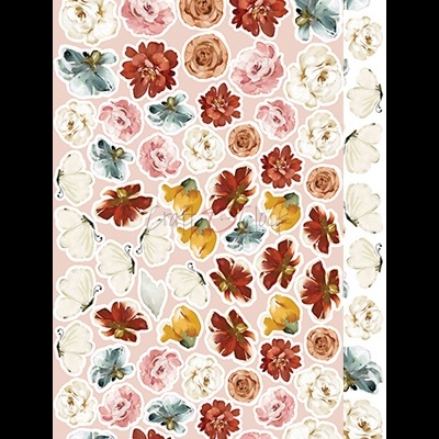 Folha de autocolantes de flores coloridas sobre fundo rosa claro