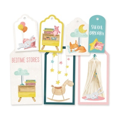 Conjunto de etiquetas infantis coloridas com desenhos e texto para decoração