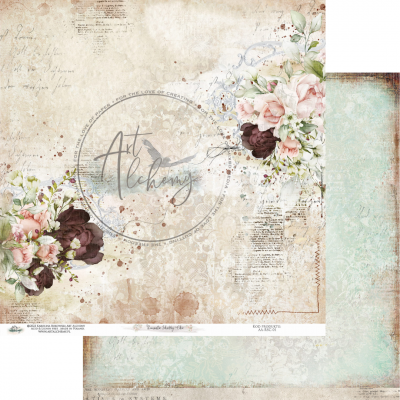 Folha decorativa para scrapbooking com flores e texto Art Alchemy