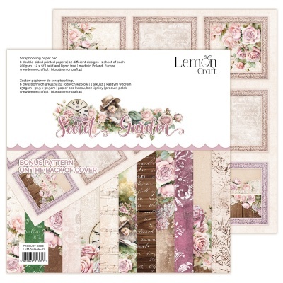 Papel para scrapbooking Lemon Craft Secret Garden com padrões florais vintage em tons rosa e bege
