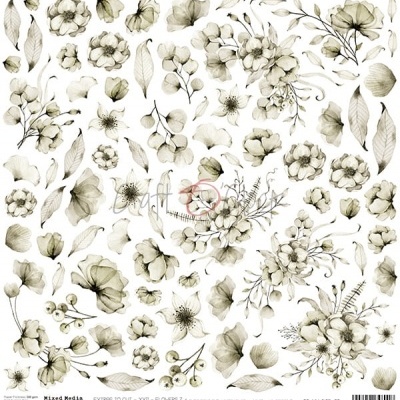 Papel de embrulho com padrão floral em tons cinza e bege