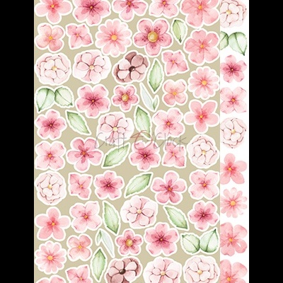 Folhas adesivas decorativas com flores rosas e folhas verdes