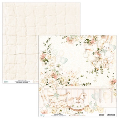 Folhas de papel decorativo para scrapbooking com padrão de alcatifa e ilustração de quarto de bebé