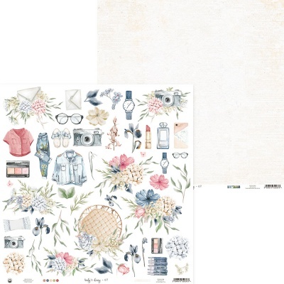 Folha de papel decorativo com estampas diversas em estilo aquarela