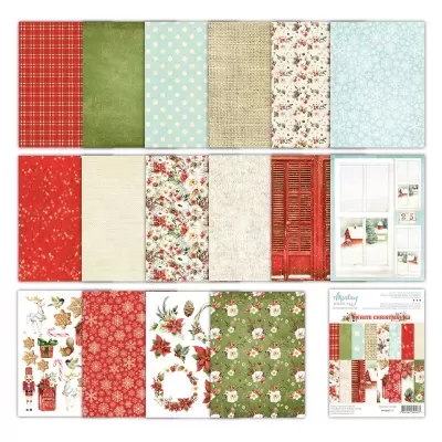 Papéis de scrapbooking natalícios com múltiplos padrões coloridos e festivos