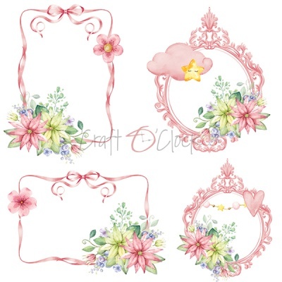 Quatro molduras decorativas florais em aquarela cor de rosa