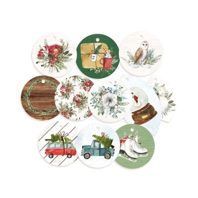 Etiquetas redondas de papel com várias ilustrações natalícias coloridas