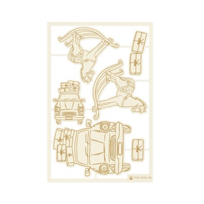 Autocolantes dourados com carro e figuras femininas