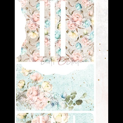 Padrão floral em cores pastel com diferentes texturas e cortes verticais.