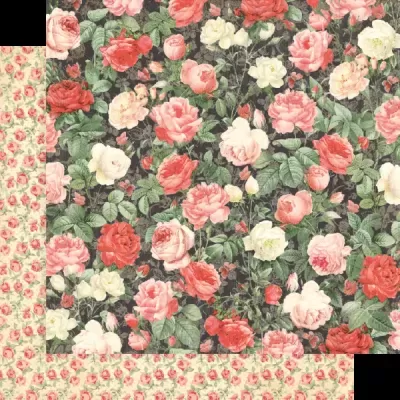 Tecido floral com fundo preto e tecido floral com fundo bege, ambos com rosas e folhas verdes.