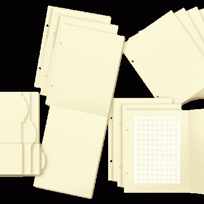 Folhas e separadores de papel cor de creme com furos e abas recortadas