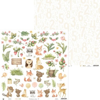 Papel decorativo com desenhos de animais da floresta e elementos naturais