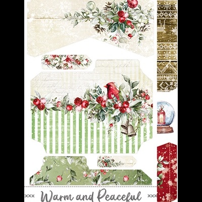 Elementos de papel decorativo natalício com flores, bagas vermelhas e cardinal vermelho