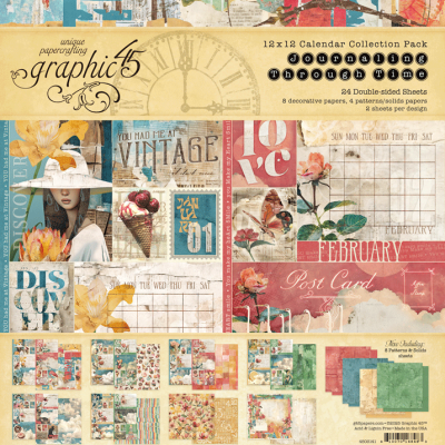 Pack de coleção de calendários 12x12 com papéis decorativos e padrões vintage