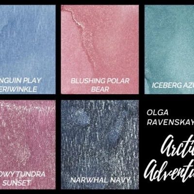 Seis quadrados com texturas aveludadas em vários tons de azul e rosa com texto descritivo