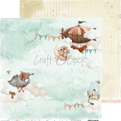 Papel decorativo infantil com animais em nuvens e balão de ar quente em tons pastel