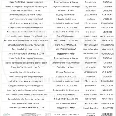 Cartão de felicitações com mensagens de casamento e amor em inglês