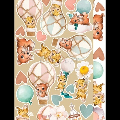 Autocolantes de animais e balões de ar quente em tons pastel