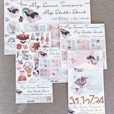 Conjuntos de autocolantes decorativos infantis 'My Sweet Treasure My Slodki Skarb' com desenhos coloridos e embalagens transparentes