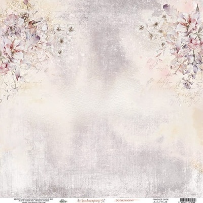 Papel decorativo com padrão floral em tons pastel e fundo texturizado cinza claro