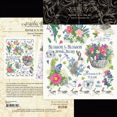 Conjunto de transfers coloridos com flores e coelhos para scrapbooking
