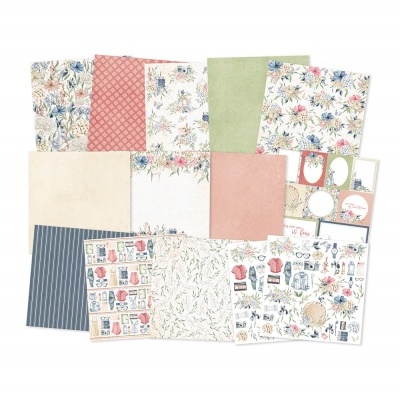 Folhas e etiquetas decorativas com padrões florais e vintage em várias cores