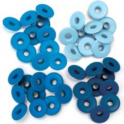 Discos plásticos azuis com orifício central