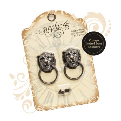 batentes de porta vintage com design de cabeça de leão em embalagem decorada