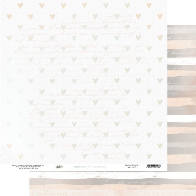 Papel decorativo para scrapbook com corações e riscas pastel.