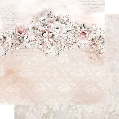 Padrão decorativo floral vintage em tons claros com texto manuscrito