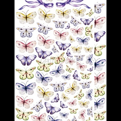 Autocolantes decorativos de borboletas e laços coloridos em fundo branco