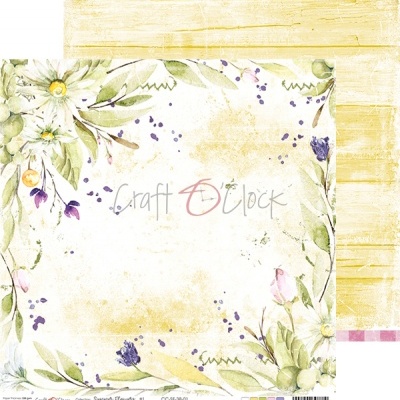 Folha dupla face com flores e folhas em amarelo claro para scrapbooking