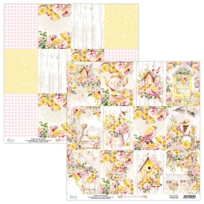 Folhas de papel para scrapbook com padrões florais, pássaros e elementos rústicos