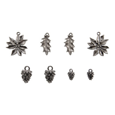 Pendentes prateados com motivos de folhas, flores e cachos de uvas