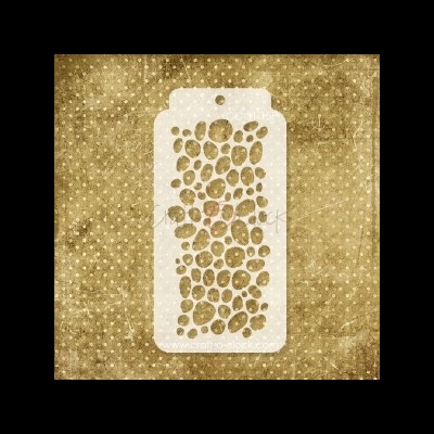 Stencil branco com padrão de folhas em forma de pedra castanhas sobre fundo castanho com padrão pontilhado