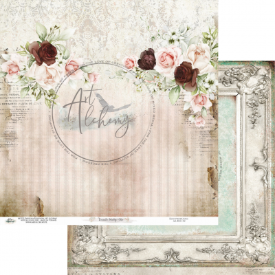 Folha dupla de scrapbook vintage com flores e moldura decorativa