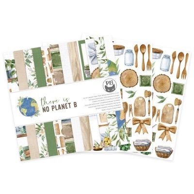Conjunto de papéis decorativos com padrões naturais e frase 'there is NO PLANET B'