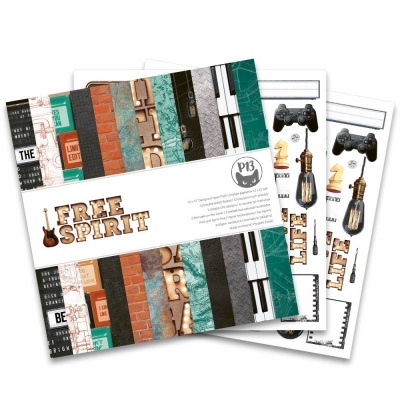 Conjunto de papéis decorativos FREE SPIRIT com vários padrões e folhas ilustrativas